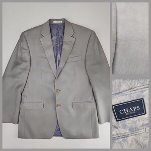 Chaps 40R | Gray Two Button Linen Blend Paisley Lined Blazer Jacket Mens